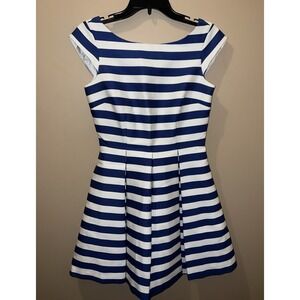 Kate Spade Mariella Striped Navy Blue White Fit Flare Dress Pockets Sz 2 $398